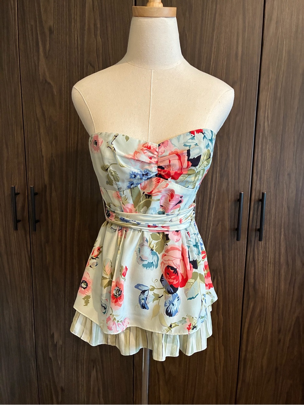 Nanette Lepore Strapless Floral Peplum Top in Light Blue